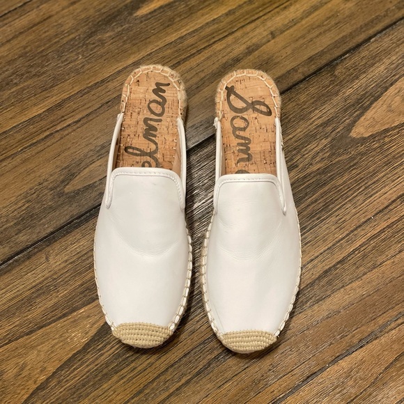 61. Sam Edelman Kerry Mule Espadrilles In White Leather Slides Slip On Size 6.5 - Picture 4 of 11